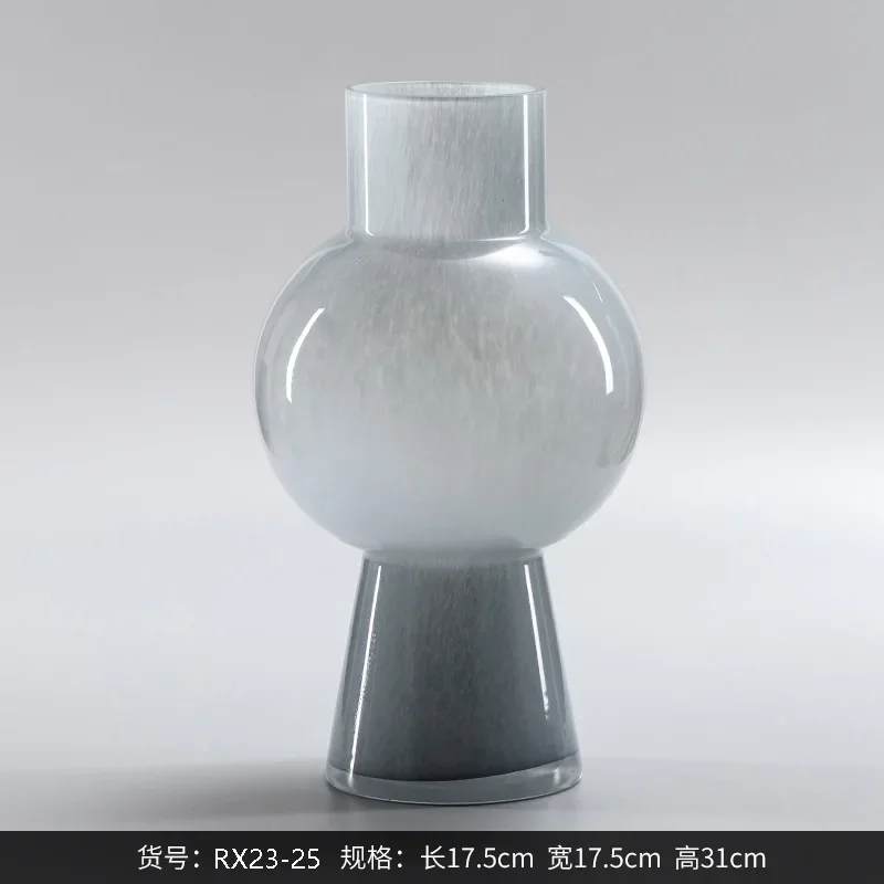 Cold smoke gray hydroponic glass vase ornament, home soft decoration model room decoration flower ware