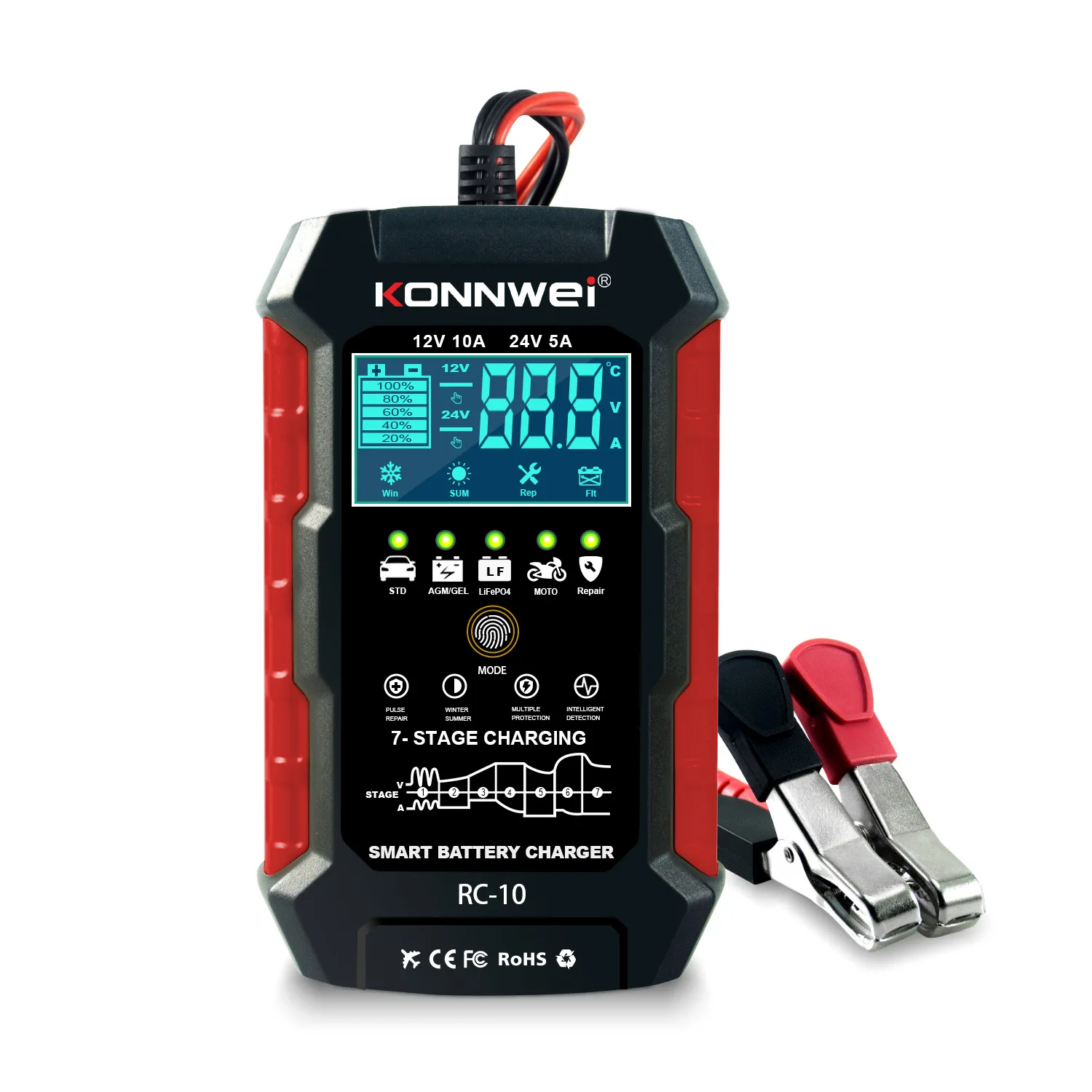 

KONNWEI New CR-10 10A Automobile and Motorcycle Battery Charger Automobile and Motorcycle Battery Charger