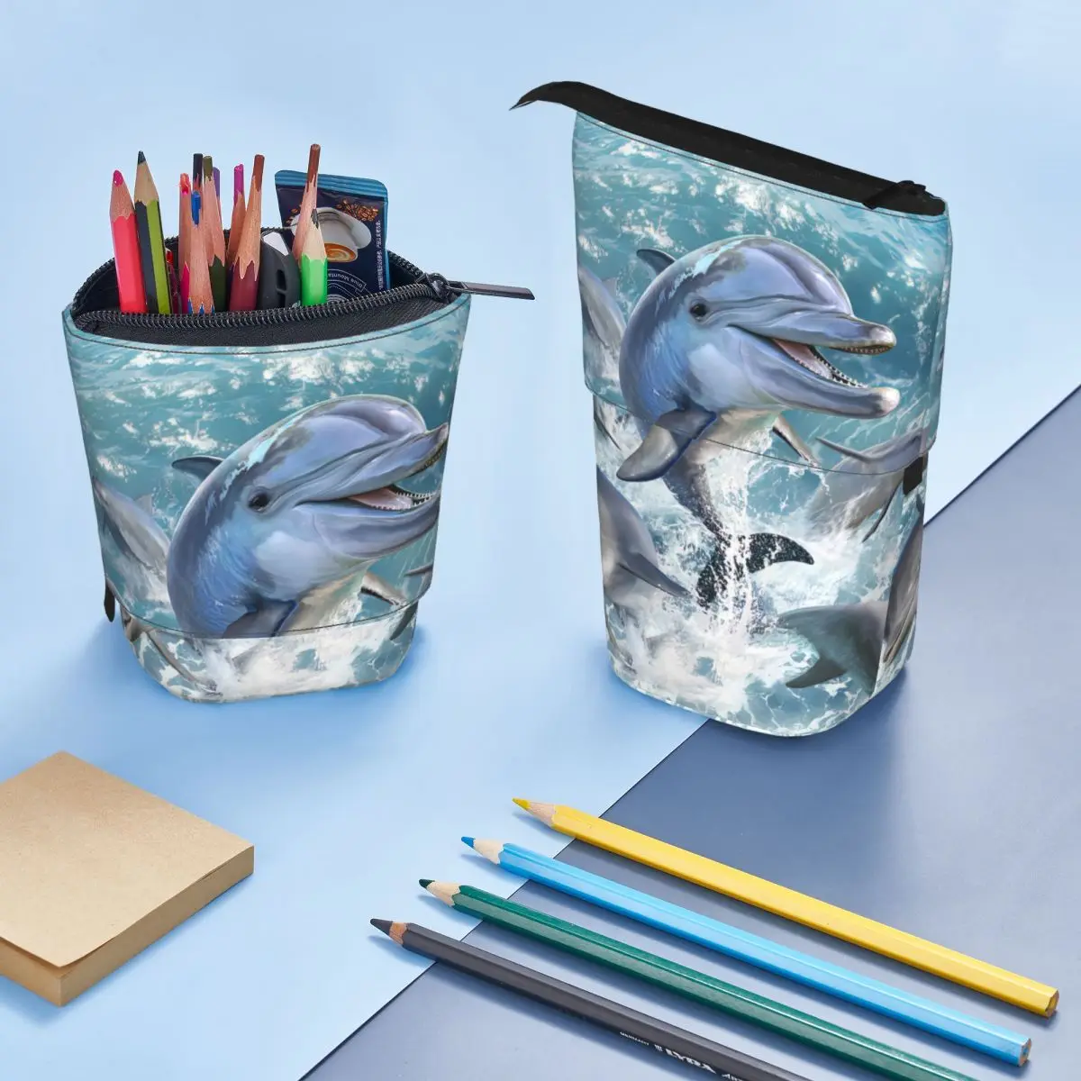 Dolphin Jump Pen Box Escola Estudante Zipper Pen Bag Criança Saco de papelaria Pen Case Retrátil Vertical