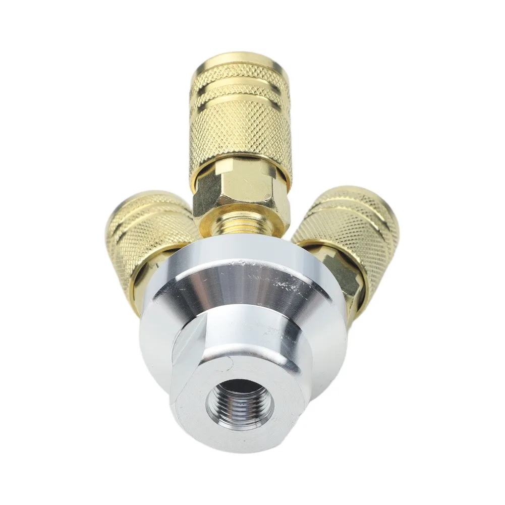 Three Way 1/4 NPT Quick Connect Fitting for Air Compressor Hose Applications with Aluminum Iron Construction and Flow Stability