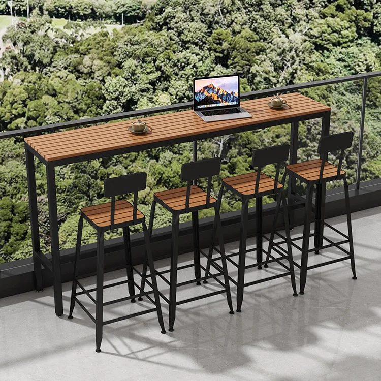 Outdoor bar table and chairs Outdoor anti-corrosion sunscreen waterproof wall high table Coffee shop terrace long