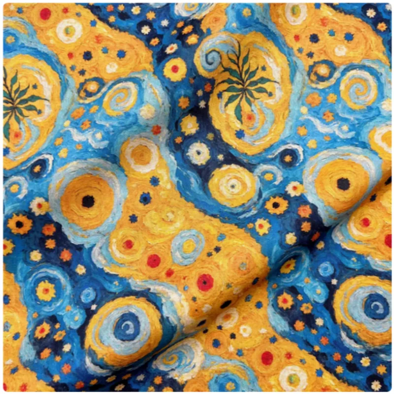 

Retro Star Moon Oil Paint Print Pure Cotton Fabric, Handmade DIY, Notebook Decoration, Table Cloth, Dress Sewing Material, M38