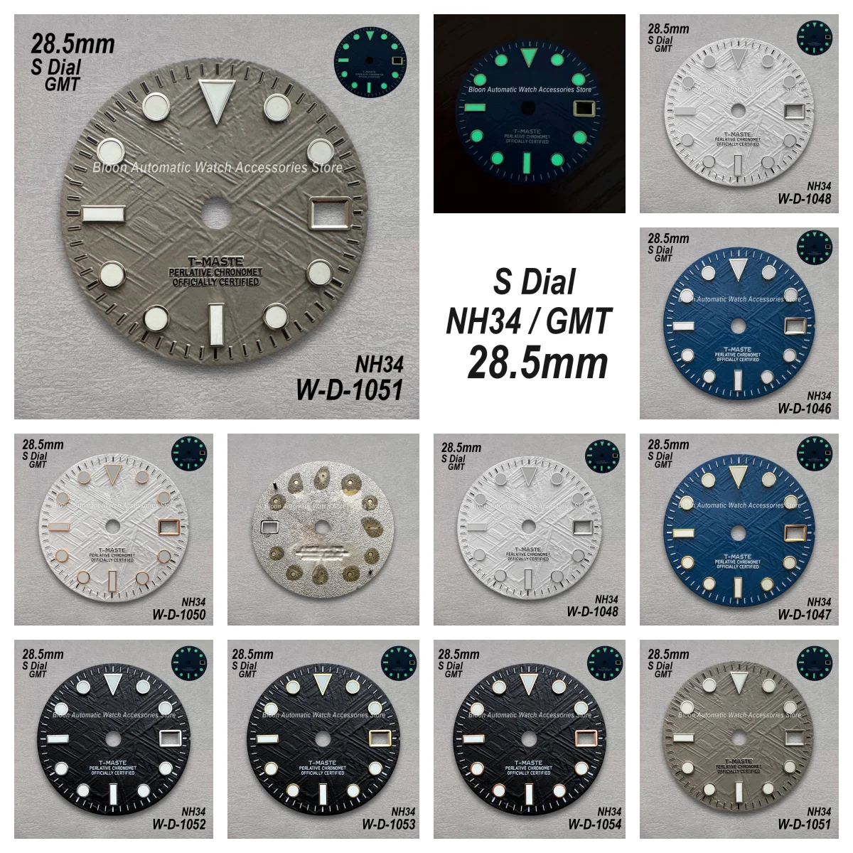 28.5mm GMT Meteorite S Dial Fit Automatic NH34 Movement Green Luminous Watch Modification Accessories