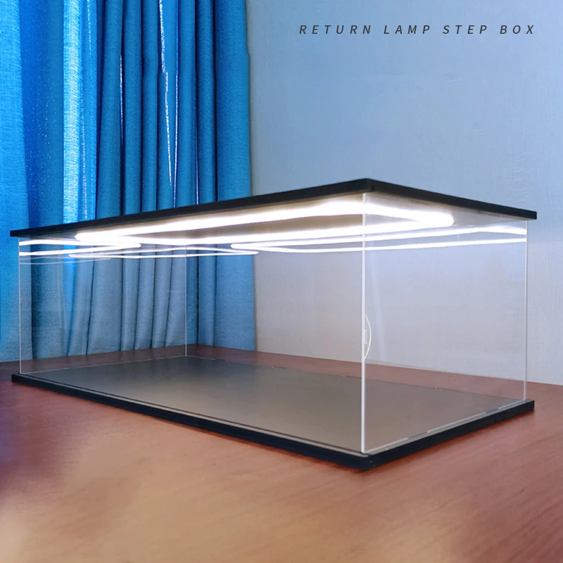 Acrylic Display Cabinet With Circular LED Light For Collectibles, Clear Dust-Proof Storage Box For Action Figures And Car Models