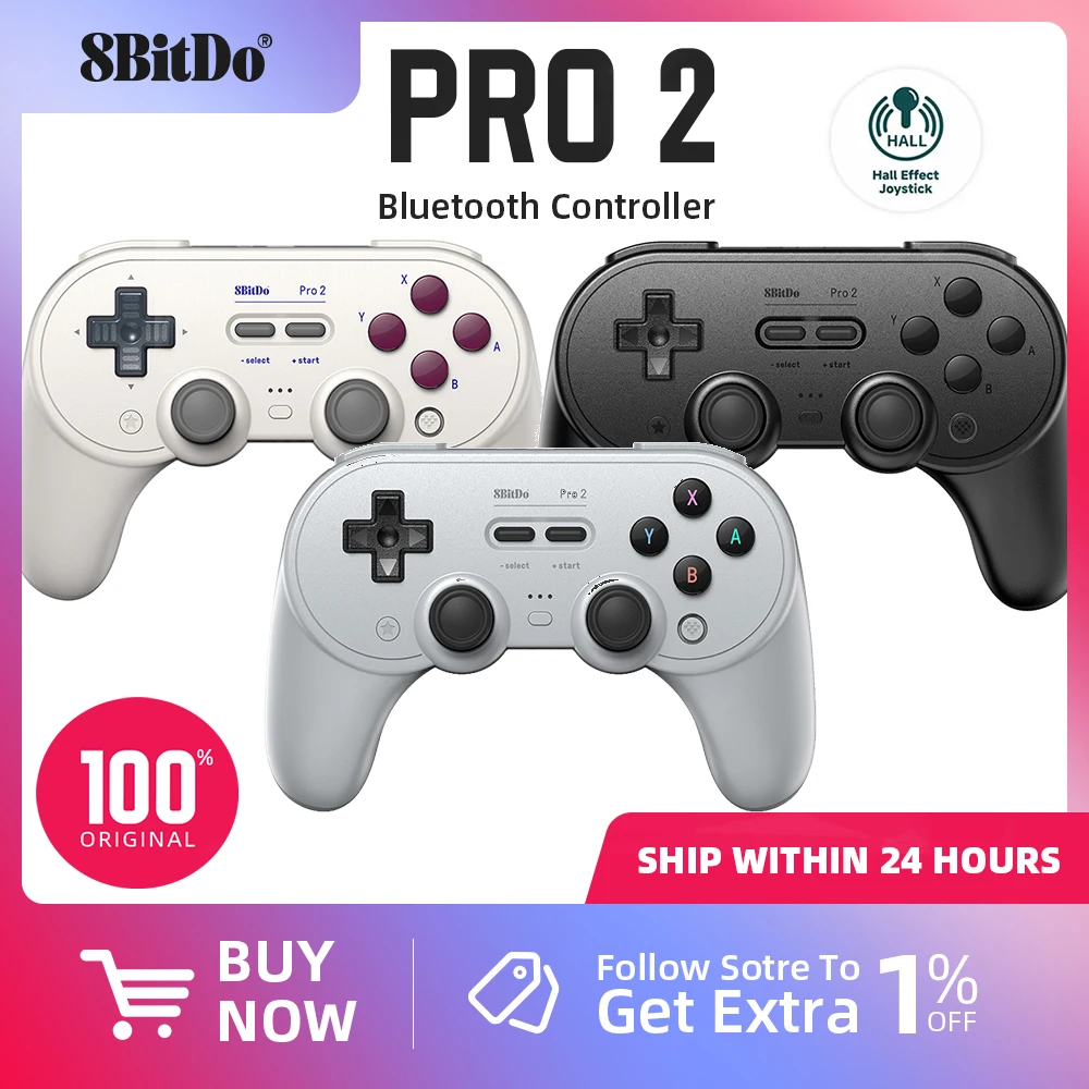 Original 8BitDo Pro 2 Bluetooth Controller Gamepad with Joystick for Nintendo Switch, PC, macOS, Android, Steam Deck & Raspberry