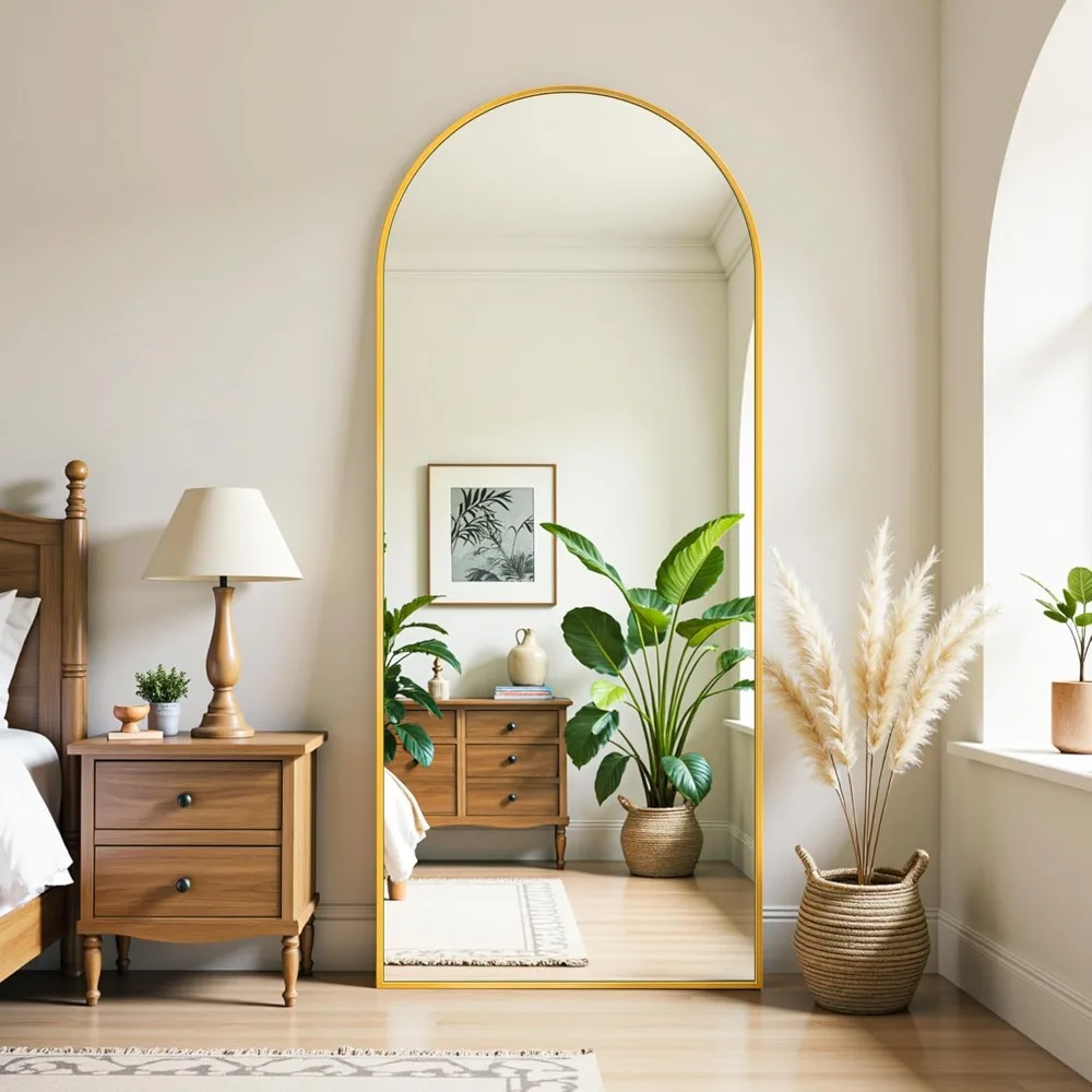 Specchio da terra dorato a figura intera con supporto per camera da letto e soggiorno, 58x21 pollici, arredamento per la casa elegante