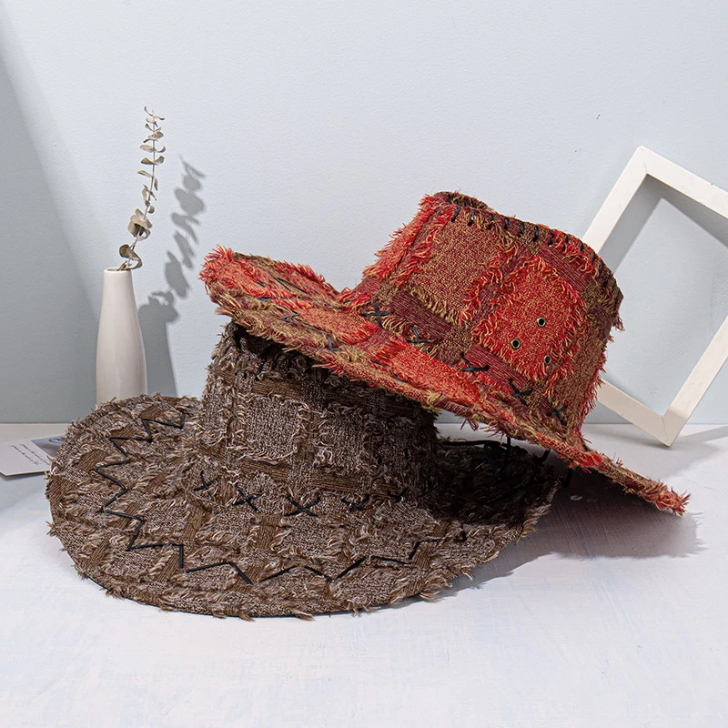 Chapeau de soleil à carreaux en Denim, casquette seau à large bord, chapeau de Cowboy occidental, protection solaire, Camping en plein air, voyage, chapeau de pêcheur