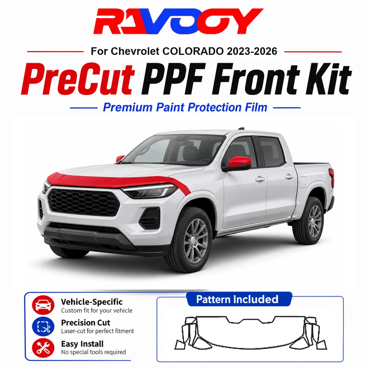 

8.5mil TPU Precut PPF Kit For Chevrolet COLORADO 2023-2026 - Hood, Fenders & Mirror Set - Self-Healing Clear Bra Film