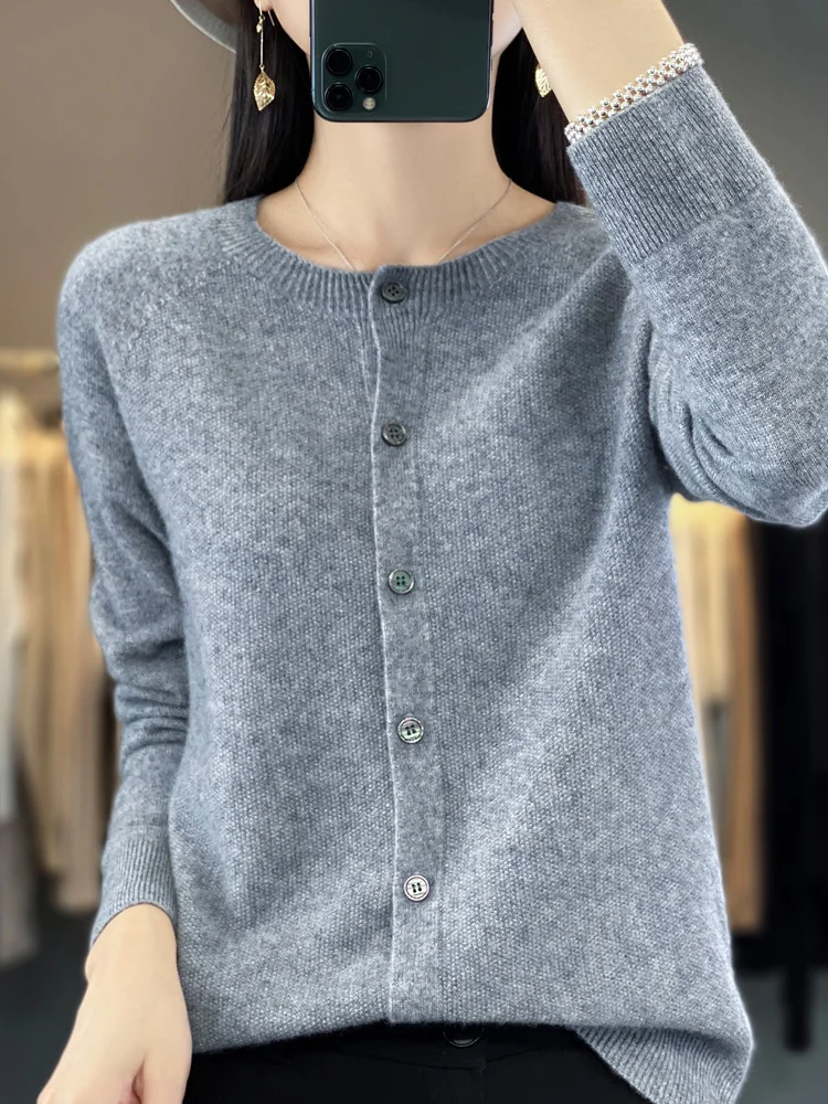 Cardigan in lana da donna nuovo primavera e autunno, maglione base ampio girocollo casual alla moda