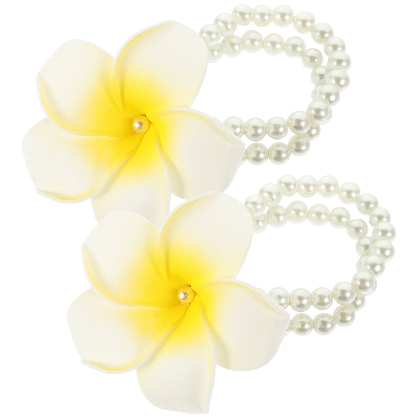 2 Pcs Frangipani Bracelet Trendy Artificial Flower Pearl Hawaiian Costume Accessory Chain Fake for Women Wrist Foam