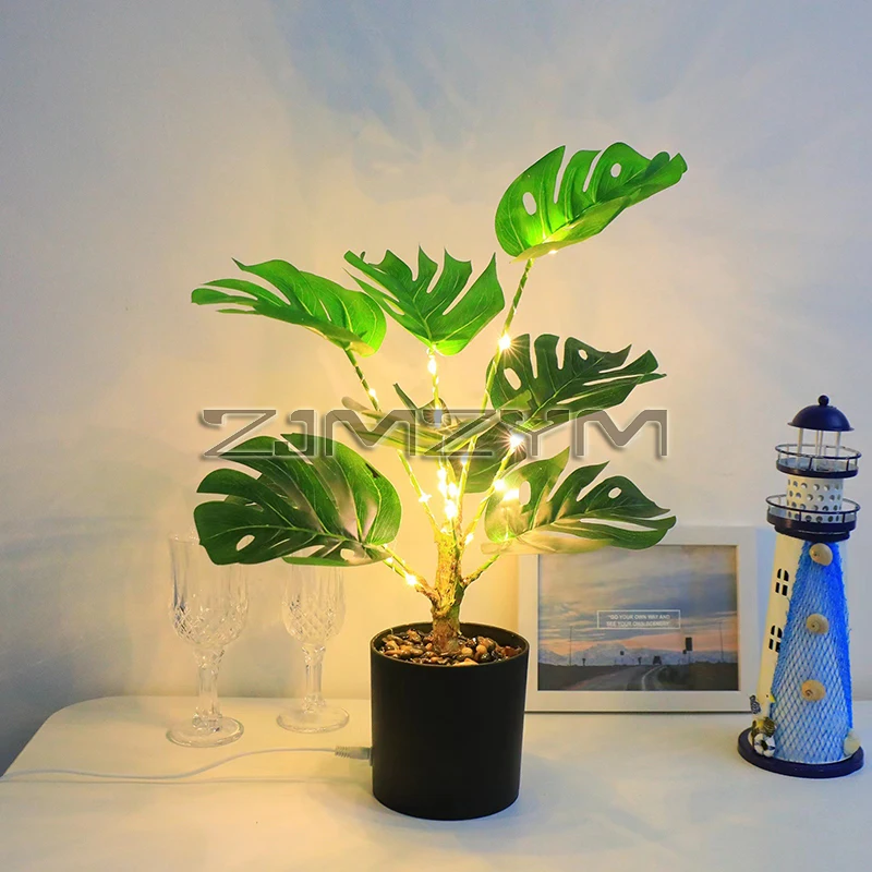 

Creative Artificial Plant LED Lamp Fake Plant Potted Tree Indoor Lighting For Bedroom Party Wedding Christmas All Season Decor