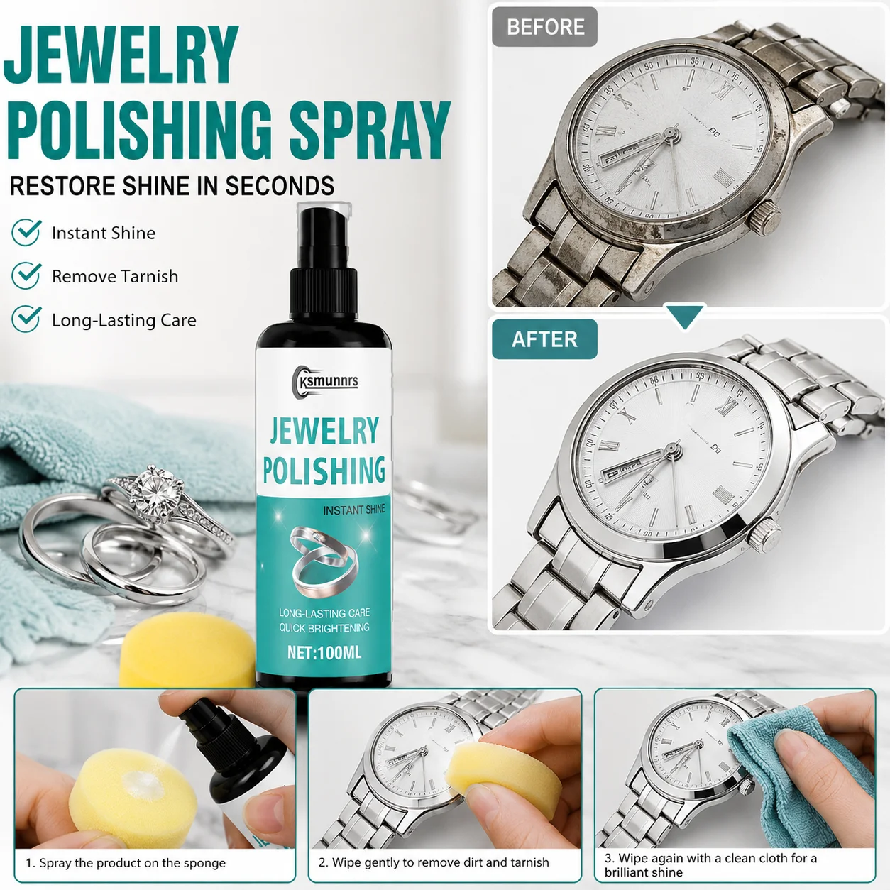 Jewelry Restoration Spray 100ml Scratch Repair and Oxidation Cleaner for Gold Silver and Platinum Jewelry