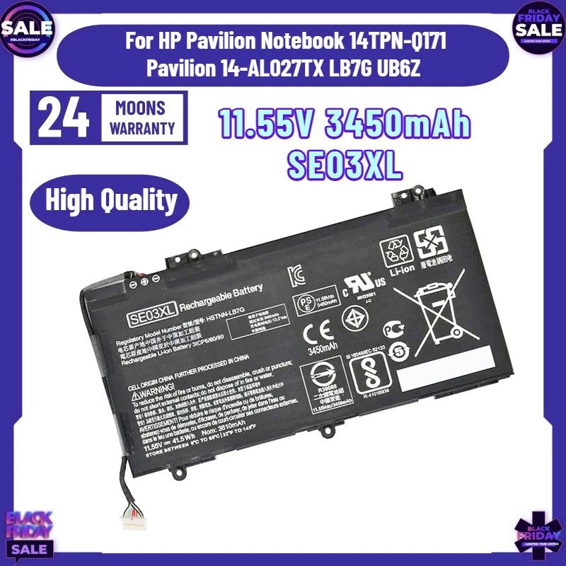 Batería SE03XL de 11.55V 3450mAh para Portátil HP Pavilion 14TPN-Q171 Pavilion 14-AL027TX LB7G UB6Z
