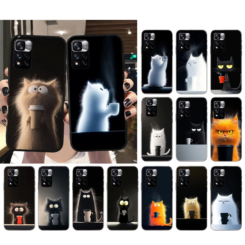 

Drinking coffee Cat Phone Case For Xiaomi Redmi note 14 Pro Plus 14 13 12 11 10 Pro 14S 12S 11S Redmi 14C 13C