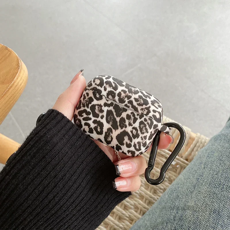 Nueva funda para auriculares con estampado de leopardo para Apple Airpods 4, funda protectora de silicona con gancho para Airpods Pro 2 1, carcasa de tercera generación