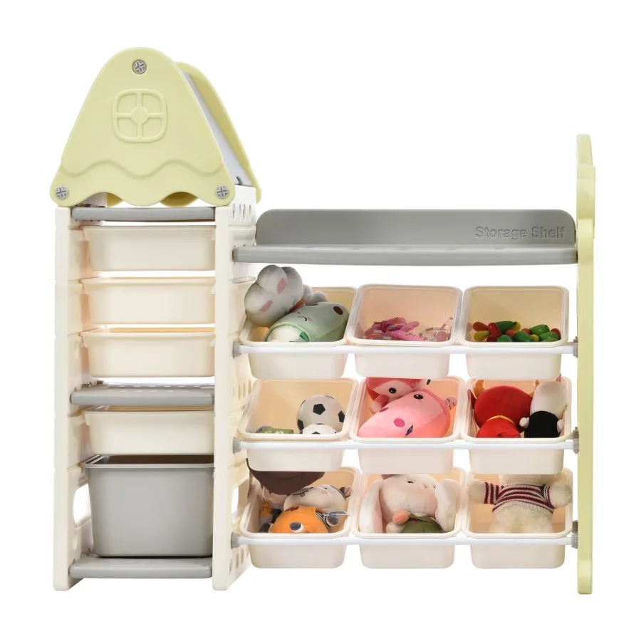 Toy Storage Organizer with 14 Bins Multifunctional Nursery Organizer Furniture Set Toy Storage Cabinet Unit with HDPE Shelf and