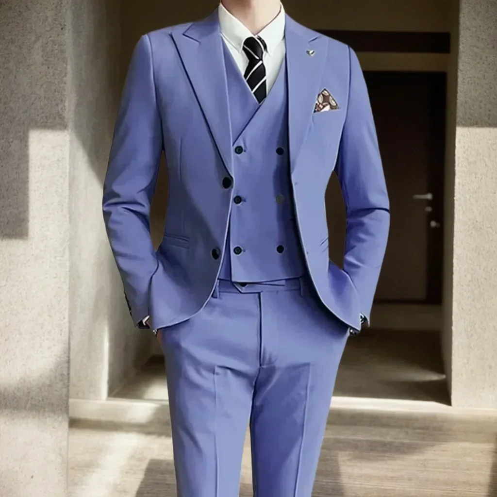 Trajes de lujo para hombre, chaqueta ajustada Regular de 3 piezas, chaleco y pantalones, trajes de esmoquin con solapa de pico para hombre, esmoquin de graduación de negocios
