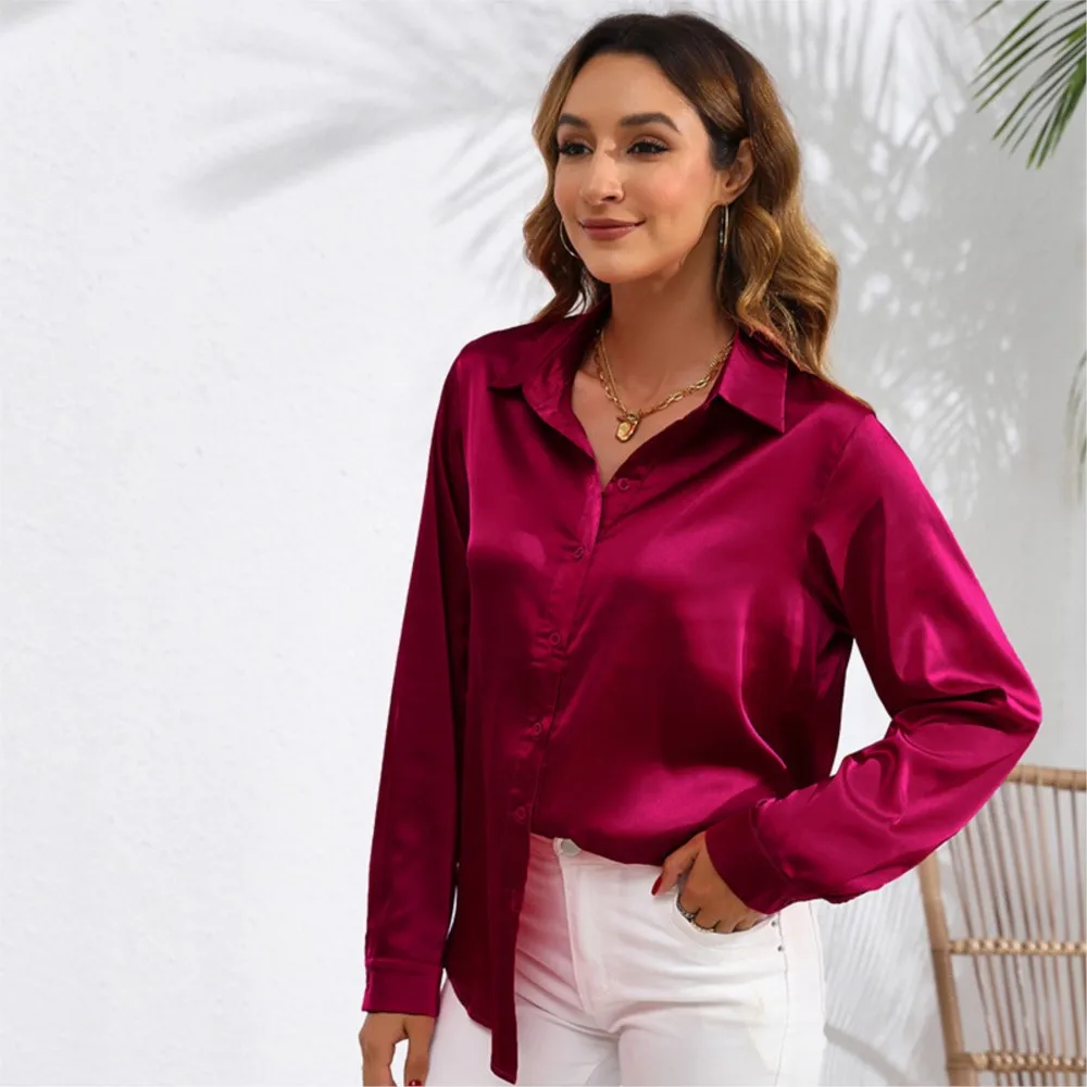 

Office Lady Lapel Single Breasted Cardigan Shirt Top For Spring And Autumn 2025 Women's Solid Color Long Sleeved Blouses Camisa