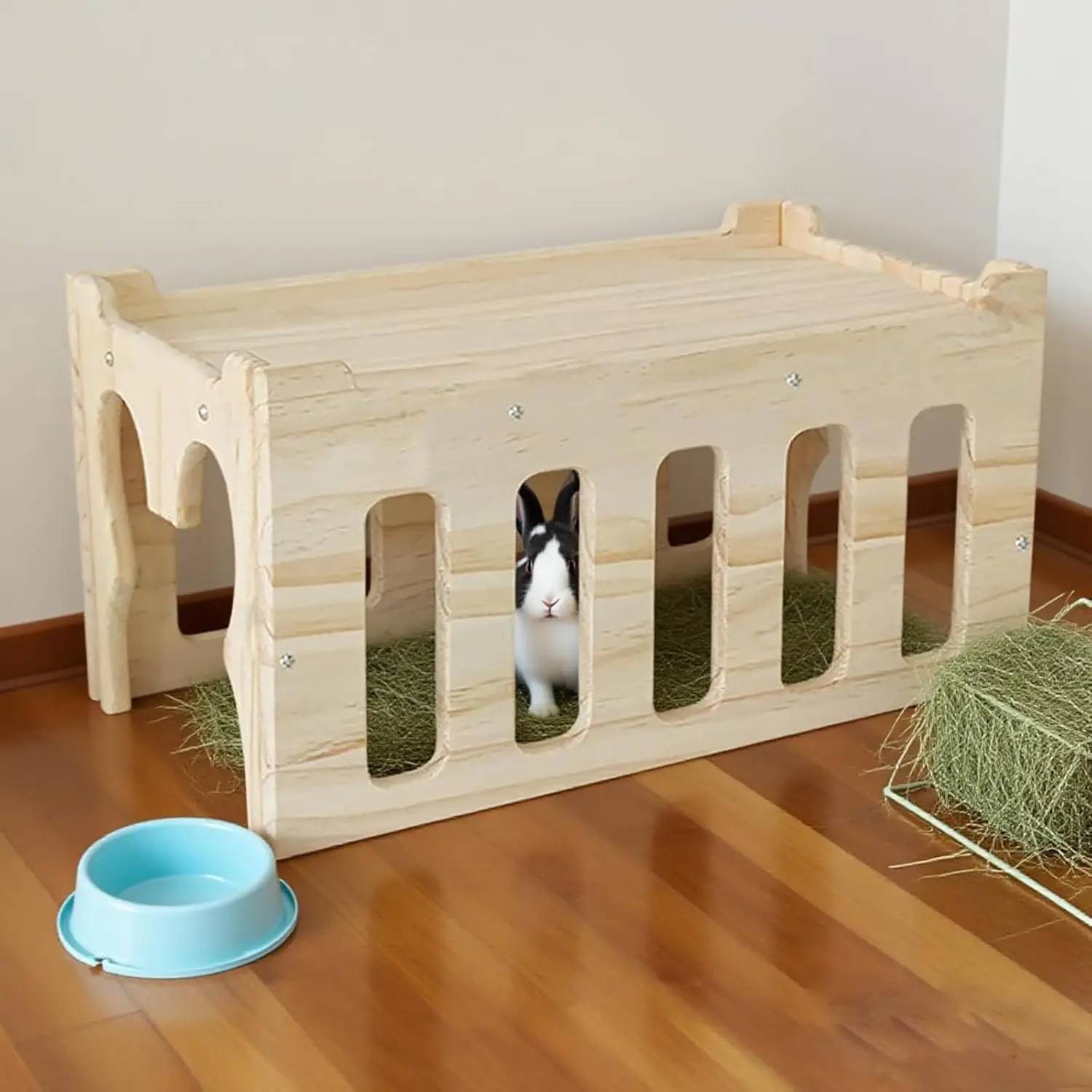 

Large Bunny House Thicken Wooden Rabbit Hideout Detachable Playhouse for Rabbit Hideout Castle Tower Toys for Indoor Bunnies Gui