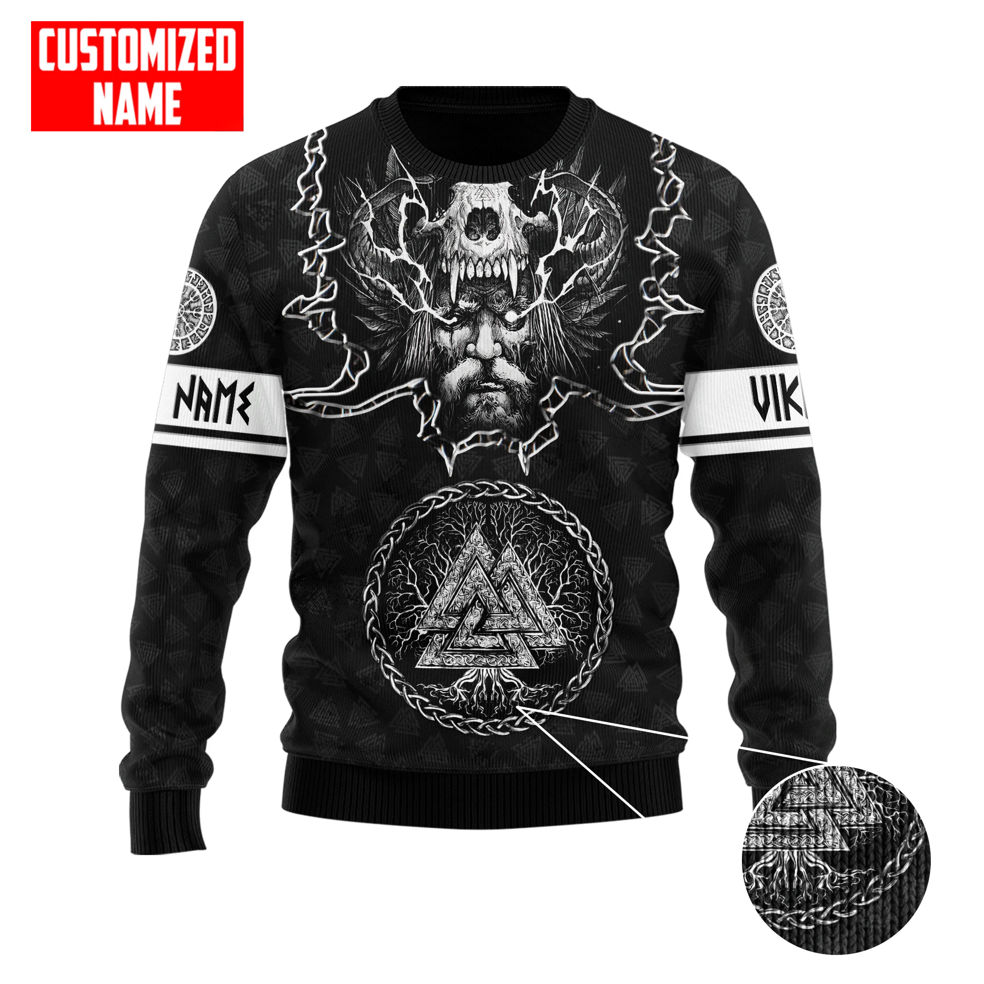 Personalized Name Warrior Armor Tattoo 3D Printed Men's Ugly Christmas Sweater Winter Unisex Casual Knit Pullover Sweater ZZM40