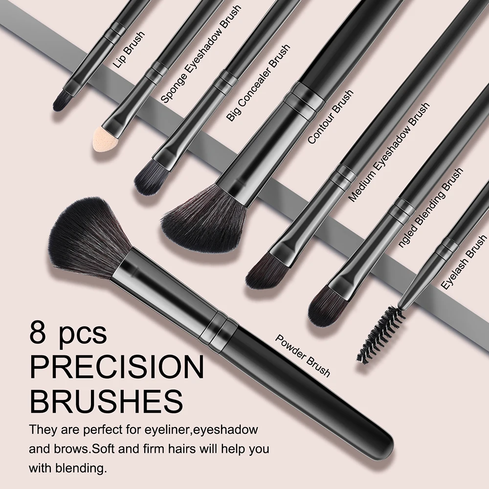 مجموعة فرش مكياج احترافية مكونة من 8 قطع، بودرة أساس صناعية ممتازة، خافي عيوب البشرة، ظلال العيون، مزج أحمر الخدود #3