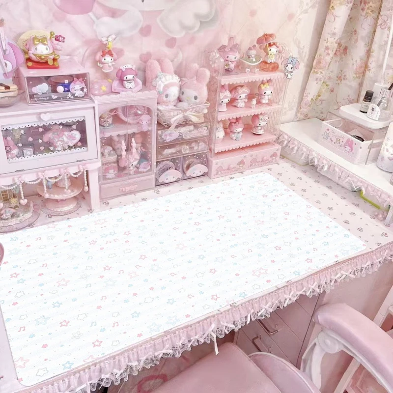 Cute Pink Star Rabbit Girl Y2K Pu Leather Mouse Pad Waterproof Desk Mat Protective Game Keyboard For Dorm & Dressing Table Mat