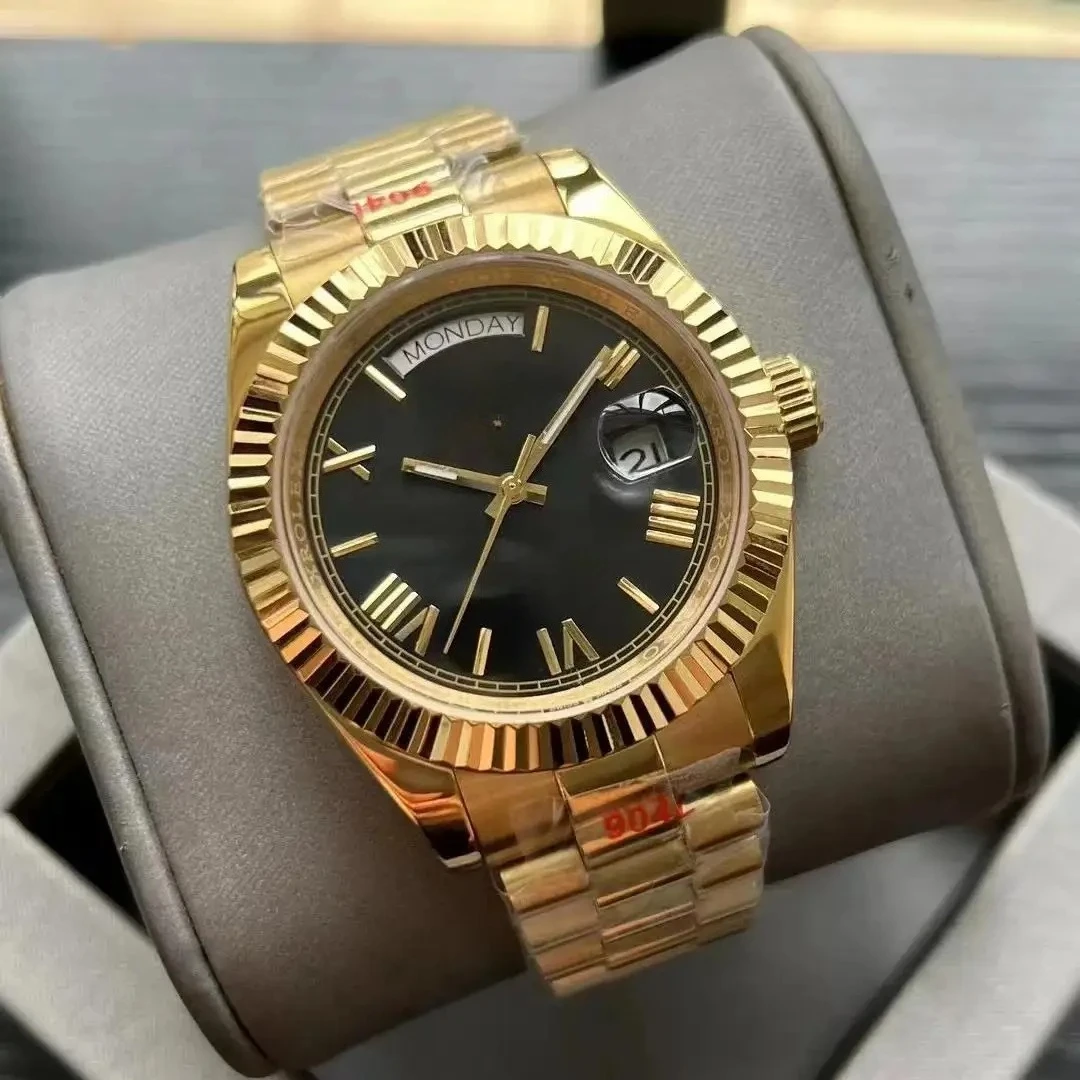 Relógio mecânico automático masculino de luxo aço inoxidável prata amarelo rosa ouro verde daydate roma dial preto branco 36mm 41mm