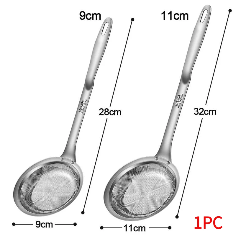1PC 316 Stainless Steel Fat Skimmer Spoon Fine Mesh Grease Foam Removing Oil Dregs Fishing Percolator Fried Food Net Strainer.