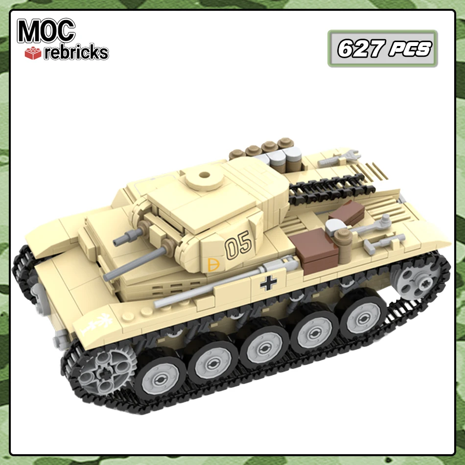 WW II Military Tank Panzer II Advanced Tracked Armored Vehicle Model Building Blocks DIY Creative Puzzle Bricks Kid's Toys Gifts