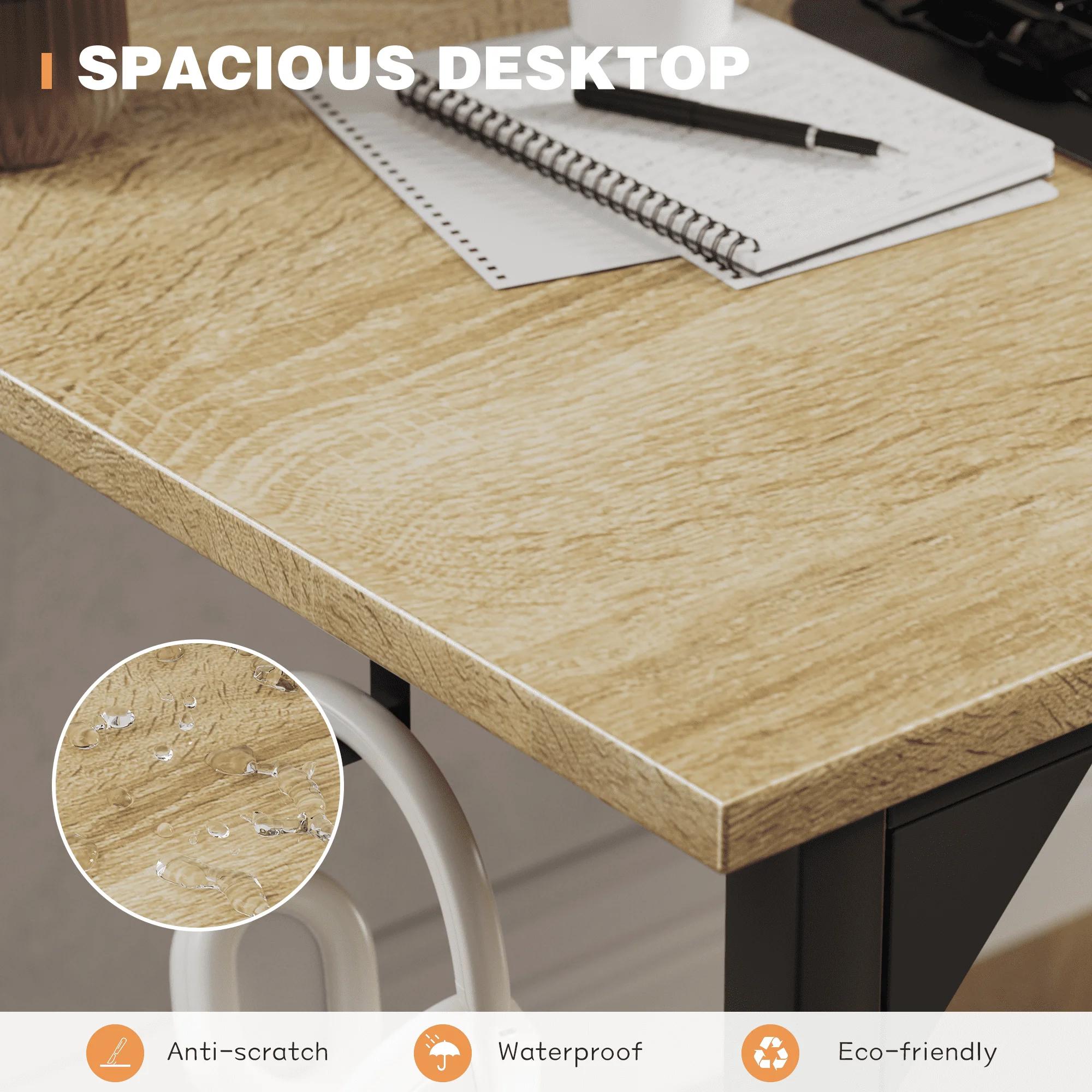 Computer Desk 40 Inch Small Office Desk Modern Writing Desk with Storage Bag Work Study Table with Headphone Hook, Oak