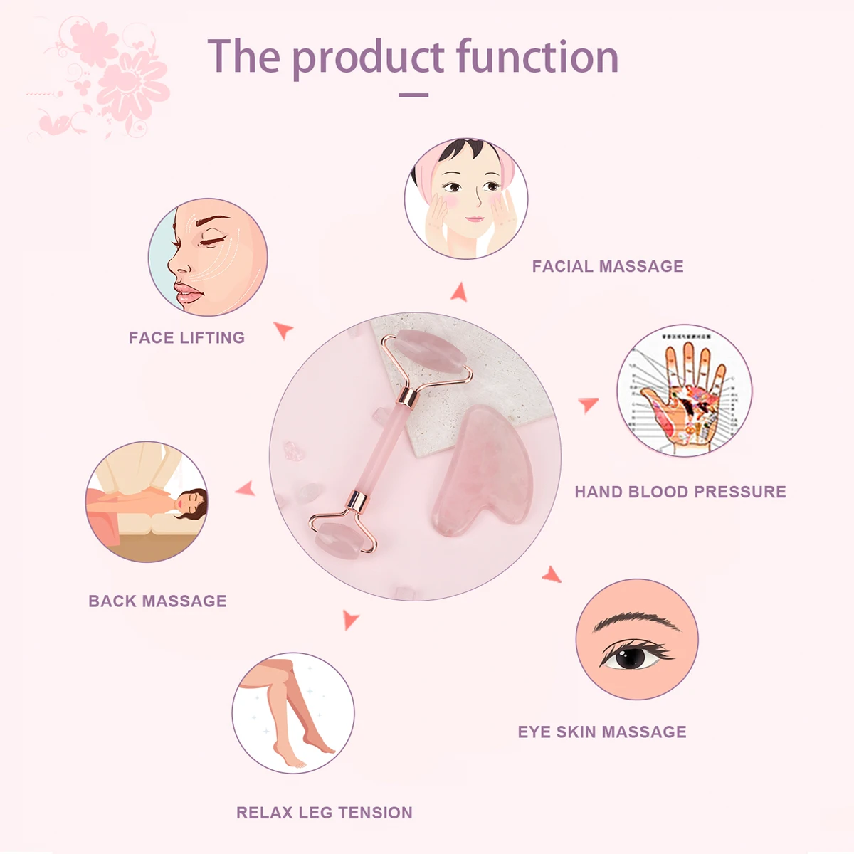 Natural Jade Face Roller Gua Sha Scraper Set Face Neck Body Skin Care Beauty Tool Portable Rose Quartz Facial Massager Tool