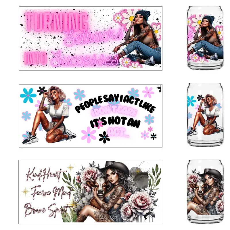 Popular American Cool leopard Girl UV Sticker Party DIY Decals 3D transfers uvdtf tumbler seal