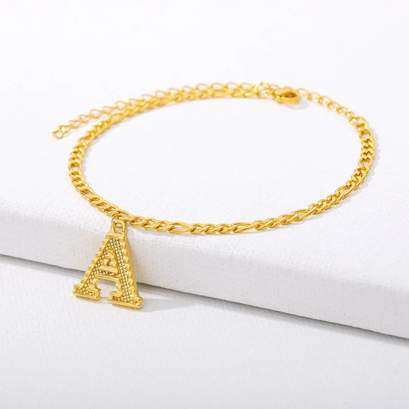 Vintage 26 Initial Letter Pendant Cuban Chain Anklet Gold Plated Leg Ankle Bracelets For Women