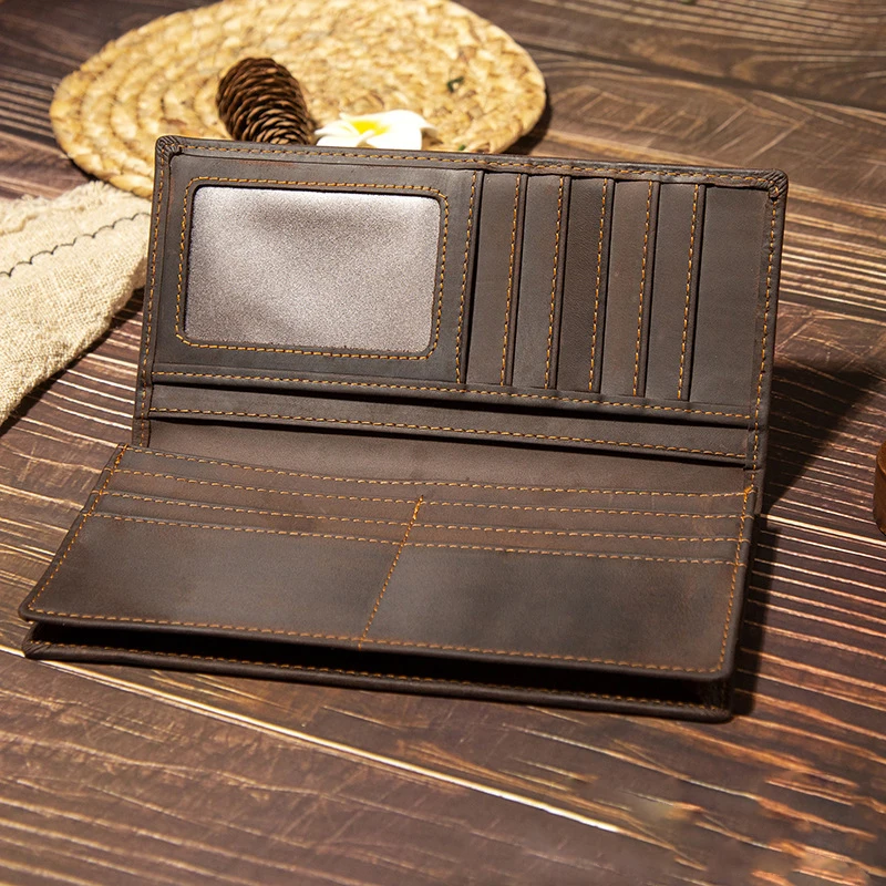 Men's Genuine Leather Long Wallet Business Card Holder First Layer Cowhide Vintage Portable Male Purse Wholesale - view 3