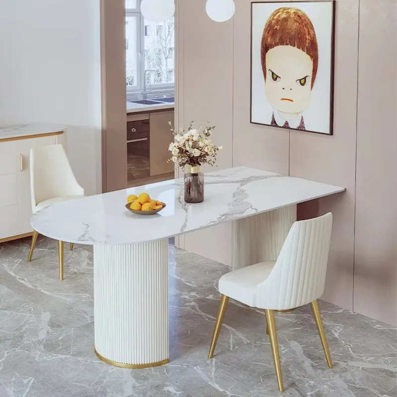 Light Luxury Modern Glossy Rock Slab Dining Table Chair Negotiation Table Rectangular Island Design Dining Table