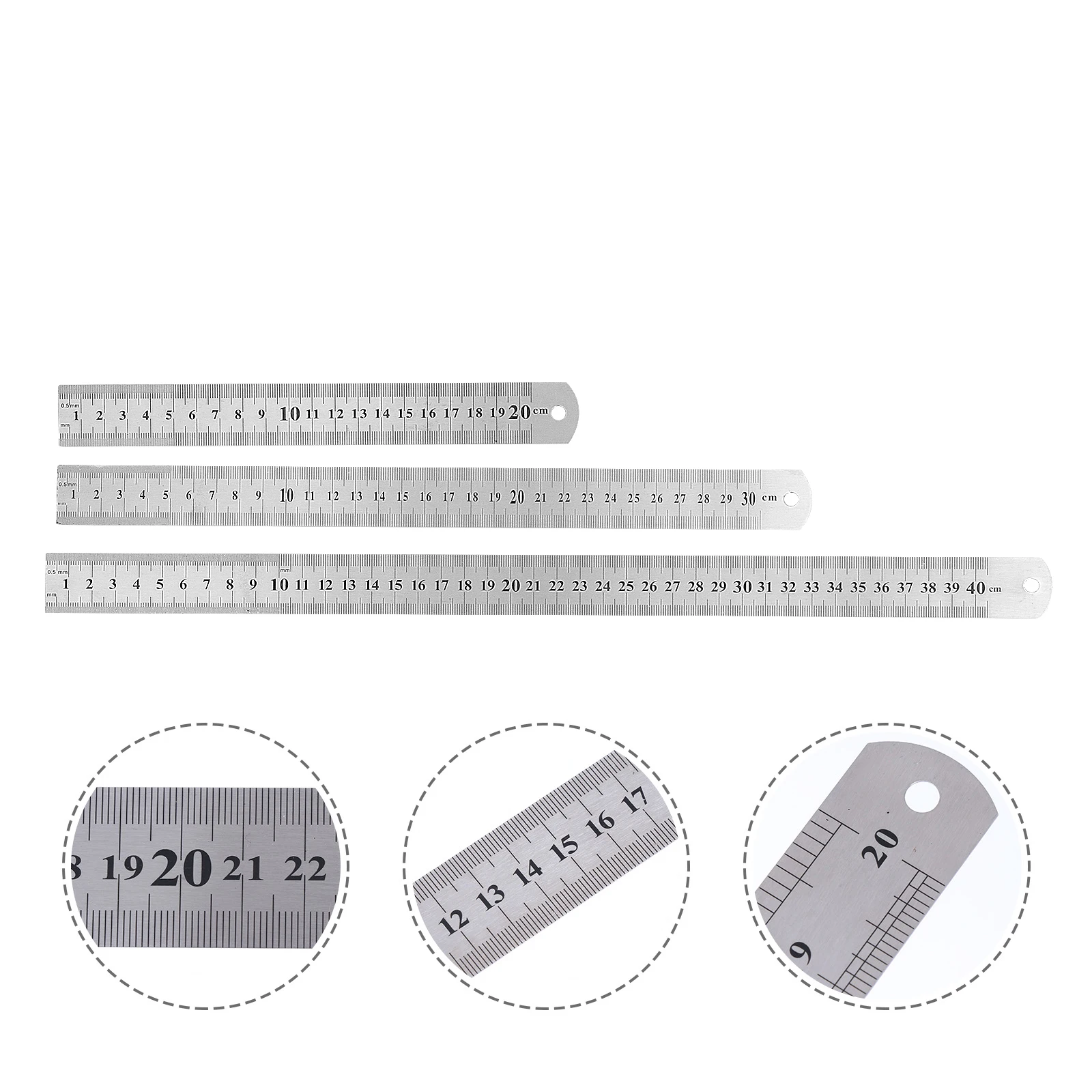 3pcs Stainless Precision Scales Double Side Measuring Marks Office School Ruler School Metal Ruler Use