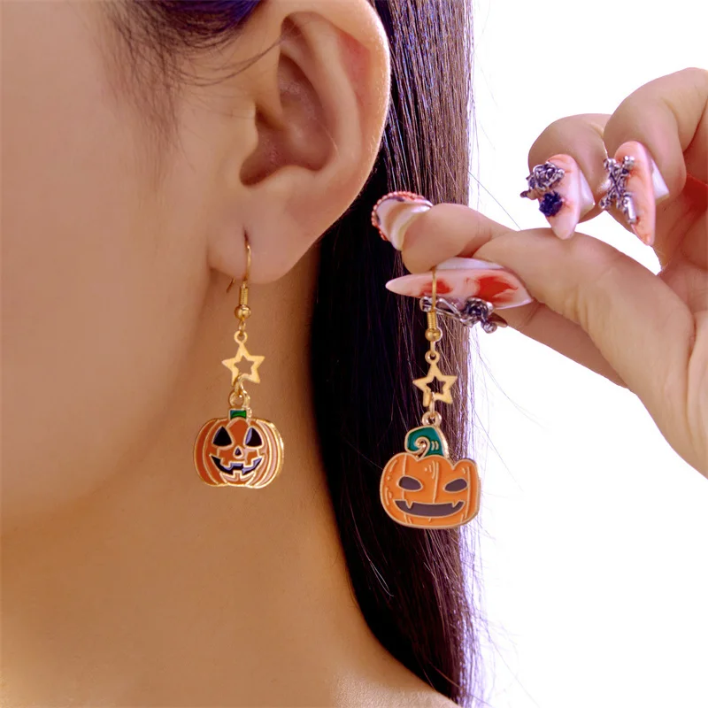 Niedliche Halloween-Harz-Geister-Ohrstecker für Damen, modische Cartoon-Kürbis-Anhänger-Piercing-Ohrringe, Schmuckgeschenke – Detail 8