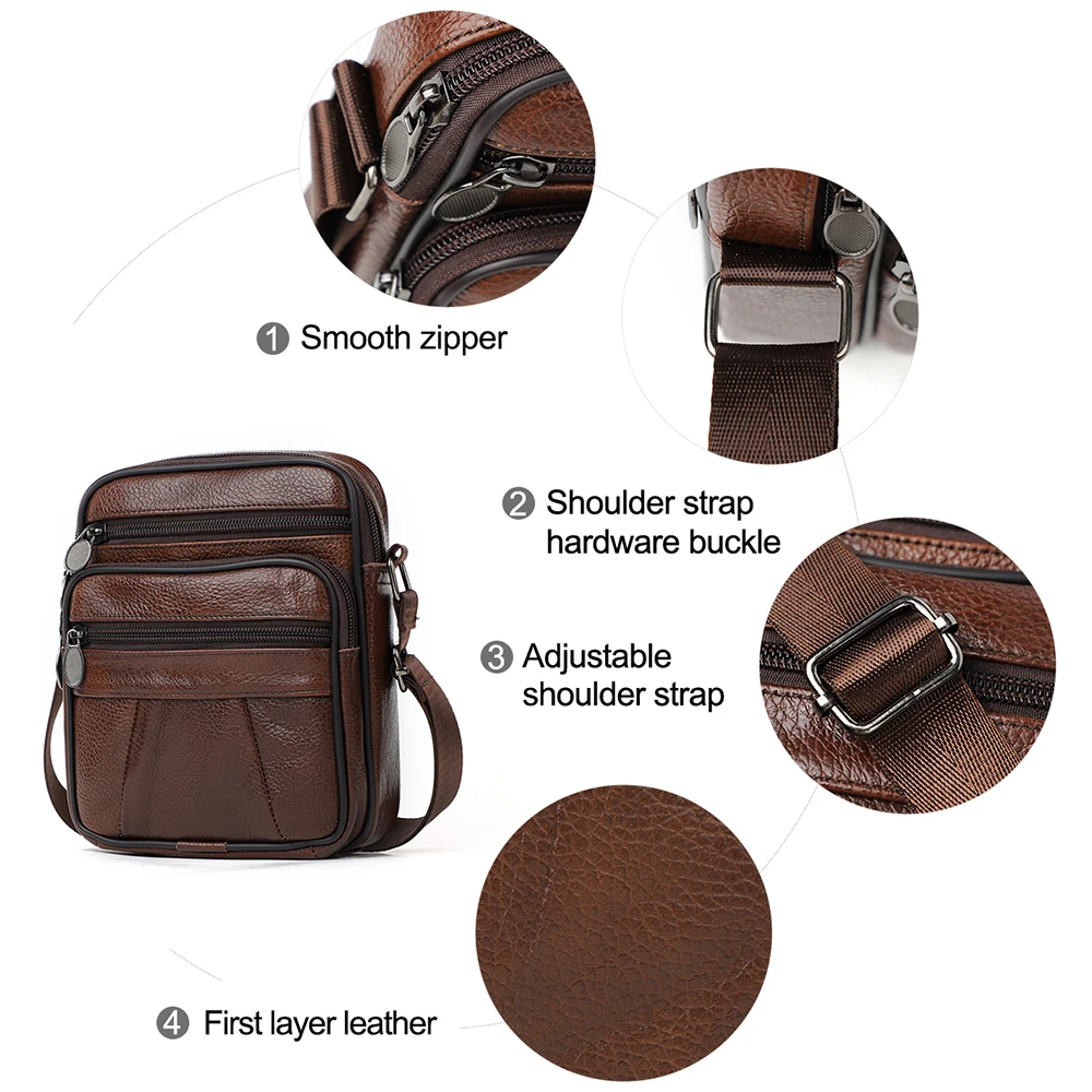 2024 New Casual Vintage Brown Black Coffee Cowhide Genuine Leather Shoulder Mini Women Men Messenger Bag for Phone Purse M6033