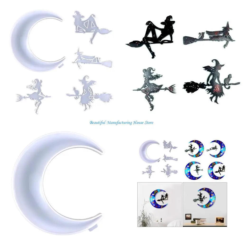 

E56A Diy Halloween Witch Moon Wall Decor Drop Mold Pendant Decor Silicone Mold