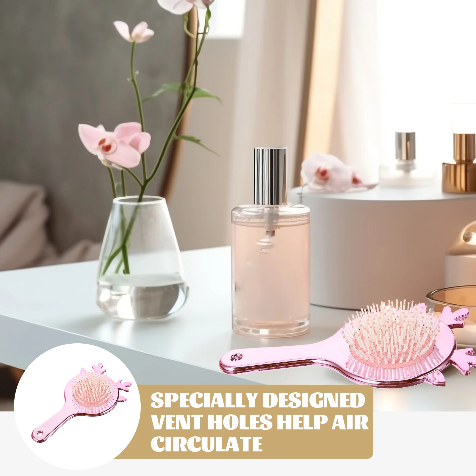 

Brush Electroplated Rose Pink Lucky Antler Paddle Massage Comb Styling Tools For Women Detangling Thin Hair Hair