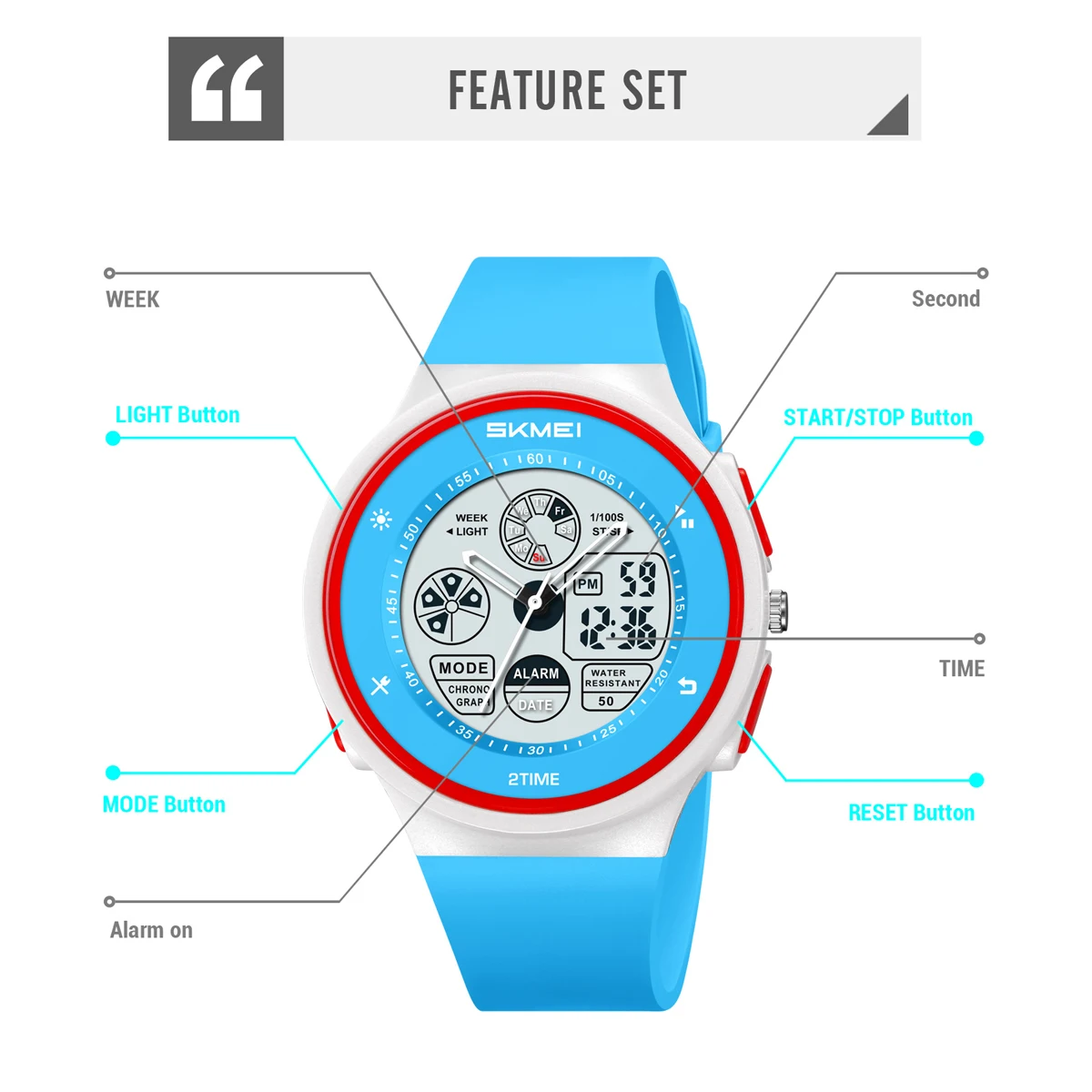 SKMEI موضة عادية ساعة تنبيه إلكترونيات ساعة رياضية مقاوم للماء ساعات المعصم الساعات الرقمية للرجال النساء Horloges Mannen