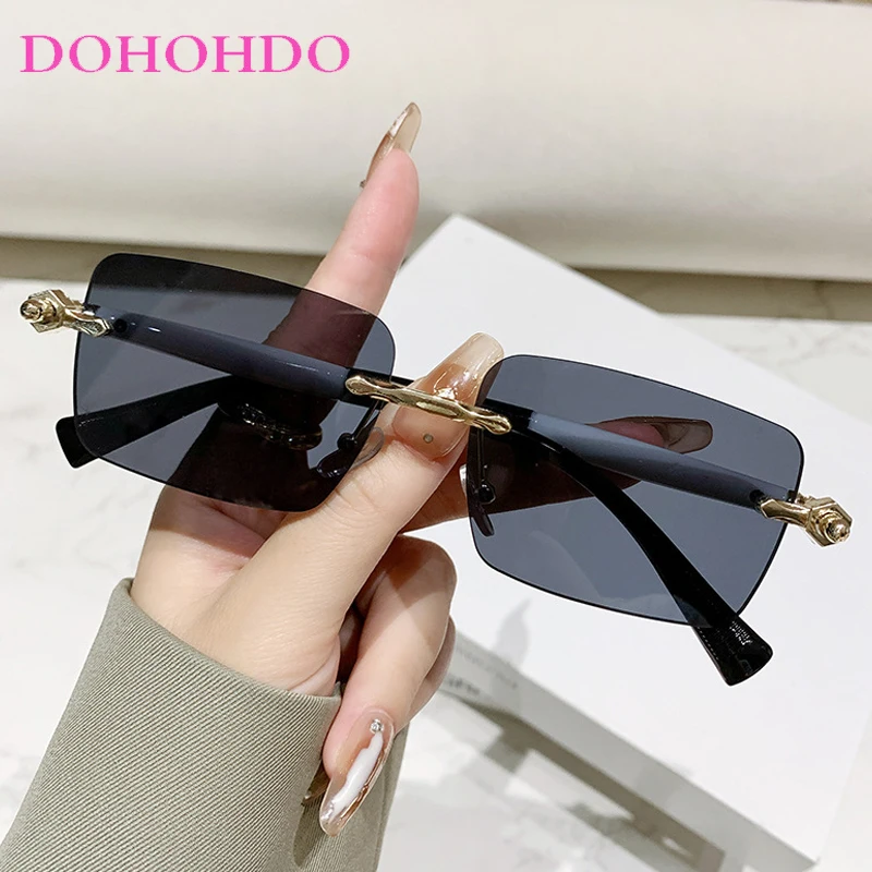

New Fashion Luxury Square Rimless Women's Sunglasses Brand Designer Men Sunglass Outdoor Driving Ladies Eyeglasses Lentes UV400