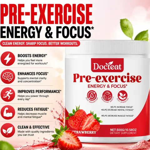 Daily Pre Workout Powder 300g Strawberry Flavor L-Citrulline Beta Alanine Blend Fitness Support Energy Focus Support for Adults