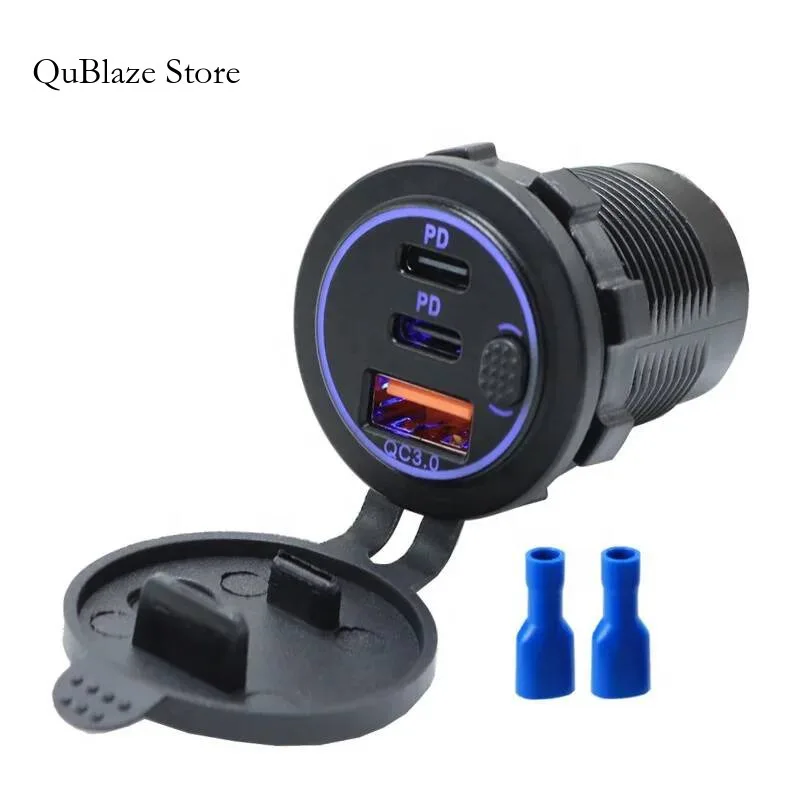 

45W Dual Type C PD Socket One A QC3.0 18W 3 USB Ports 63W Car Charger