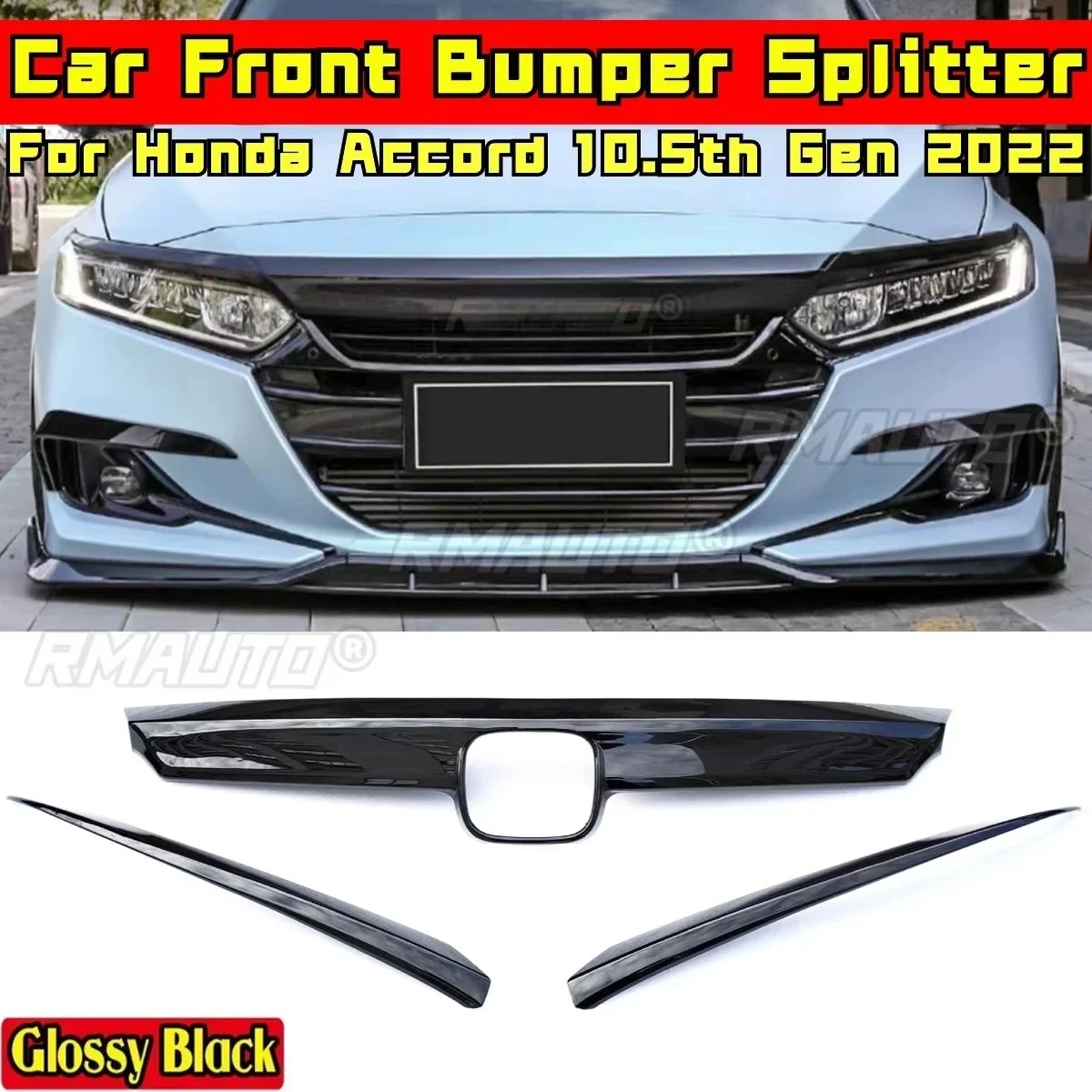 

Front Bumper Grill Carbon Fiber Look Sport Style For Honda Accord 10.5th Gen 2022 Exterior Part Bumper Car Grill Car Accessories