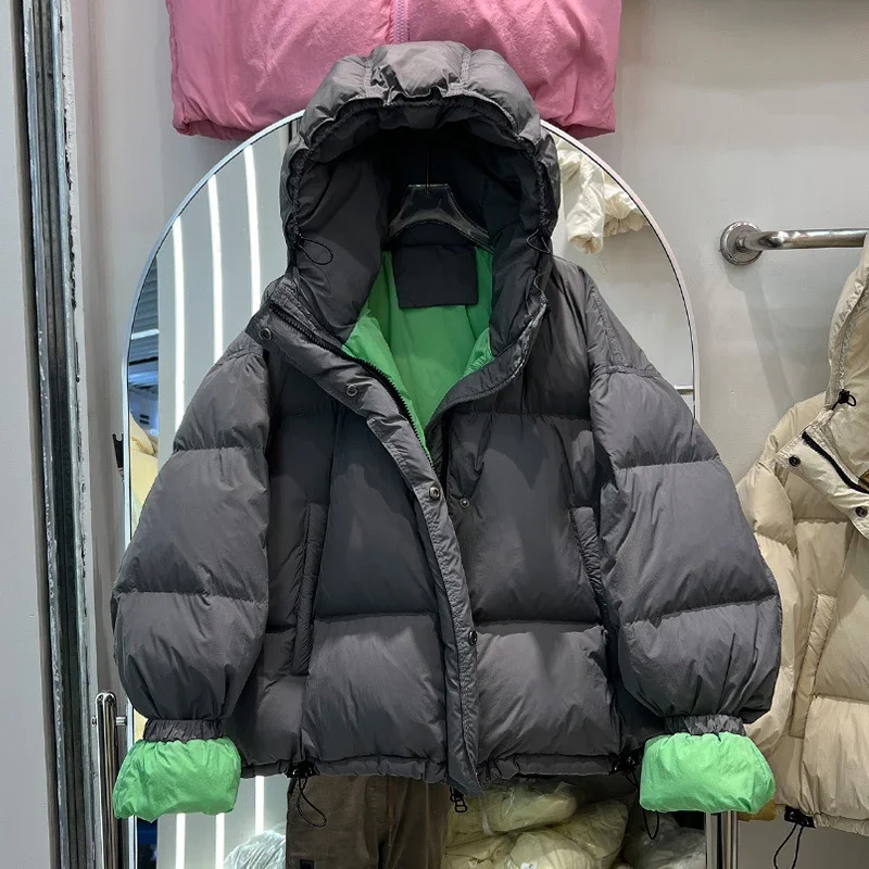 Schinteon Vrouwen Donsjack Met Kap Herfst Winter Warme Dikke Casual Losse Over Size Uitloper Witte Eend Down Jas 2024 Nieuwe