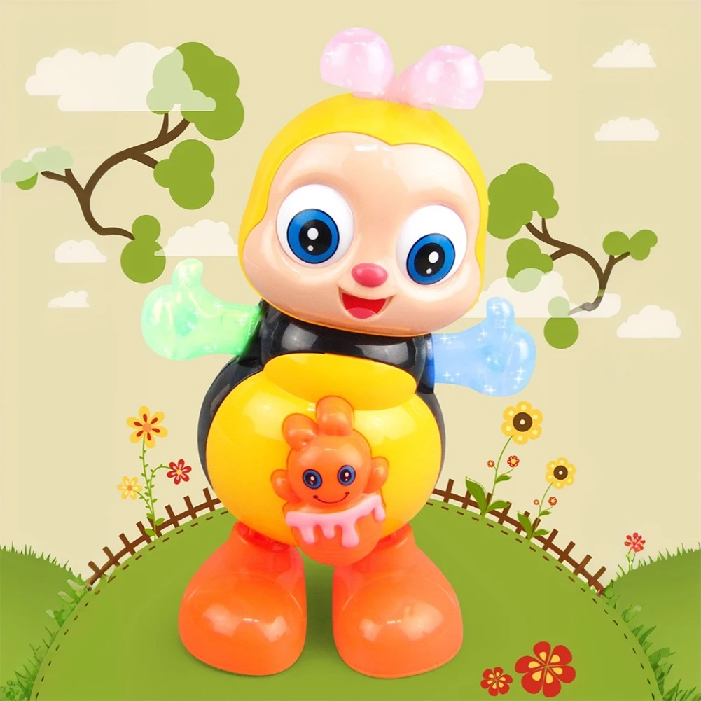 Jouets électriques d'abeille dansante avec musique et lumières, jouet interactif d'abeille oscillante de dessin animé, jouet éducatif pour bébé, cadeaux pour tout-petits