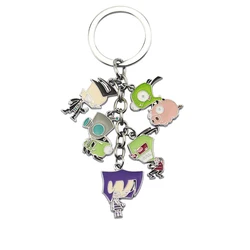 Fashion Keyring Alien Invader Keychain Anime Cosplay Zim Metal Figures Key Accessories For Women Gift