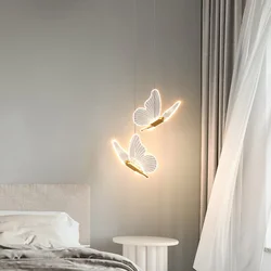 Butterfly LED Bedside Chandelier with Adjustable Length Modern and Minimalist Style Bedroom Lighting Restaurant Lighting 3000K