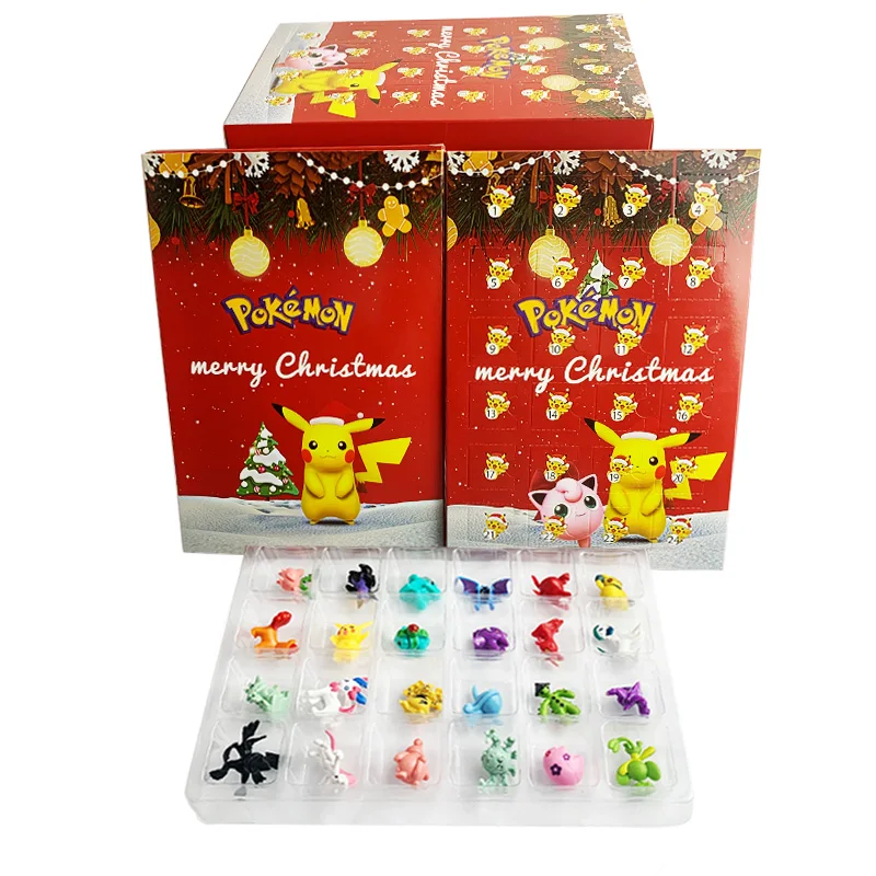 2025 Pokemon Christmas Advent Calendar Box 24pcs Kawaii Pikachu Anime Figures doll red Children Toys for Boys Girls Xmas Gifts